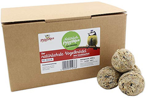 Pfiffikus Natürlich Meisenknödel ohne Netz – 45 Stück – nachhaltig aus Insektenfett – Premium-Wildvogelfutter zur ganzjährigen Fütterung