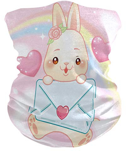 Süßes Rosa Regenbogenherzkaninchen Gesichtsmaske Schlauchtuch Kopftuch Stirnband Bandanas Kopfbedeckung Halstuch Gesichtsschal Für Männer Frauen Den Sport