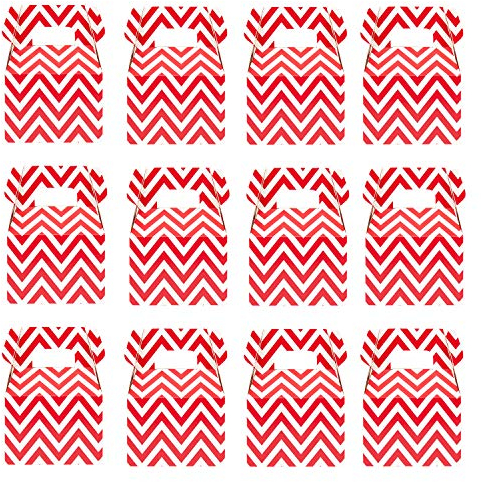 Oblique Unique® 12 Geschenkschachteln Geschenkverpackung Geschenkbox Geburtstag Kindergeburtstag Geschenk Verpackung Gastgeschenk Zick Zack Muster (Rot Weiss)