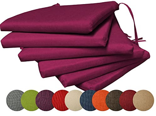 chilly pilley Gartenkissen Stuhlkissen Set Gartenstühle Stuhlauflage Sitzkissen Sitzpolster Auflage Gartensitzkissen Garten Kissen (Set: 6 Kissen, Violett)