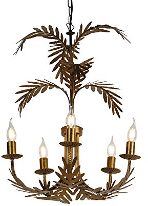 Qazqa - Landhaus I Vintage Vintage Kronleuchter I Chandelier Gold I Messing 5-flammig-Licht - Botanica I Wohnzimmer I Schlafzimmer - Stahl Organisch - LED geeignet E14