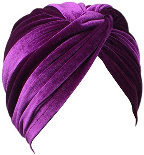 MIMIKRY Damen Samt Turban Hut Diva 20er Jahre Wahrsagerin, Farbe:Lila