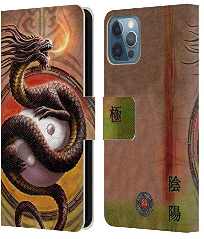 Head Case Designs Officially Licensed Anne Stokes Yin Yang Protector Dragons Leather Wallet Case Compatible With Apple iPhone 12 / iPhone 12 Pro