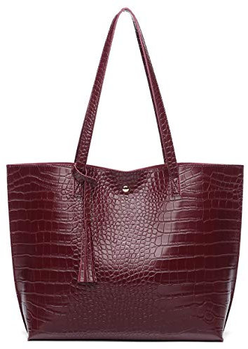 Dreubea, weiche Kunstleder-Umhängetasche für Damen, große Kapazität, Quasten-Handtasche, Weinrot, Large