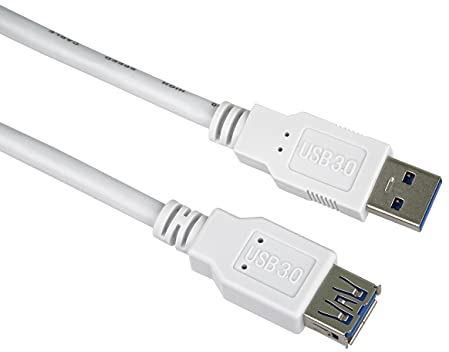 PremiumCord USB 3.0 Verlängerungskabel 5m, Datenkabel SuperSpeed bis zu 5Gbit/S, Ladekabel, USB 3.0 Typ A Buchse auf Stecker, 9Pin, 3x geschirmt, Farbe Weiß, Länge 1m