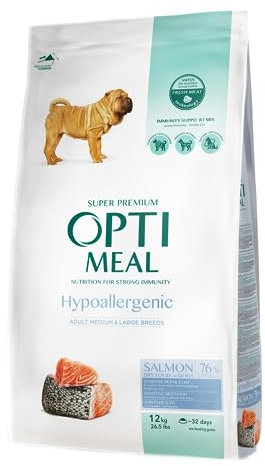 OPTIMEAL ™. Hypoallergenic Complete Dry pet Food for Adult Dogs of medium and Large Breeds – Salmon 12 kg