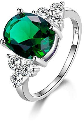 QWKLNRA Damenring Frauenringe Mit Ovalem Grünem Strass Edelstein Topas Steine 925 Sterling Silber Schmuckring Hochzeitsfeier Weihnachtsjubiläum Geburtstagsgeschenk, 9