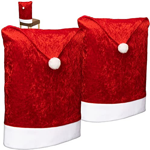 com-four® 2X Premium Stuhlhusse - Weihnachtsdekoration für Stühle - Schonbezüge im weihnachtlichen Design - Sitzmöbel-Überzüge - Stuhlbezug für Weihnachten - Stuhlabdeckung