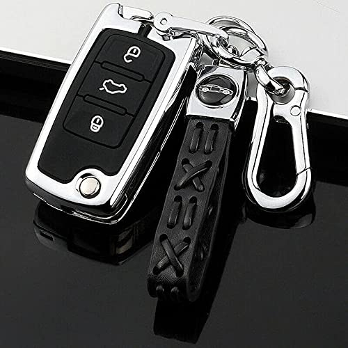 WSWJDW Alliage de Zinc Flip Car Key Case Cover Keychain Ring Key Bag, Fit pour VW Volkswagen Golf Bora Jetta Scirocco Tiguan Polo Skoda Octavia Superb, Argent, Porte-clés B