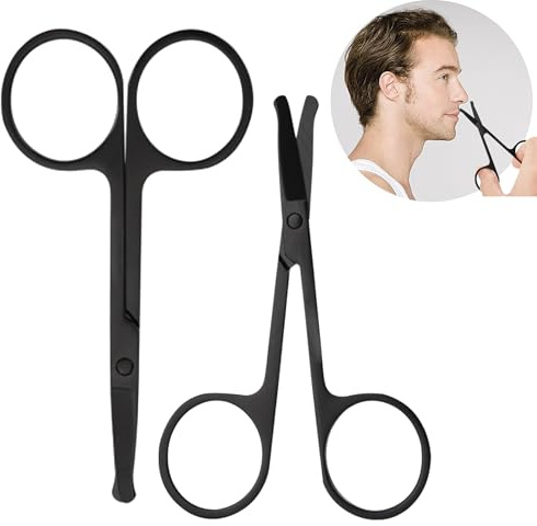 2 stuck Nasenhaarschere, Abgerundete gebogene Nasenhaarschere, Premium-Edelstahl-Sicherheits-Klingen, Bartschere, Ohrhaaren und Nasenhaaren(Schwarz)