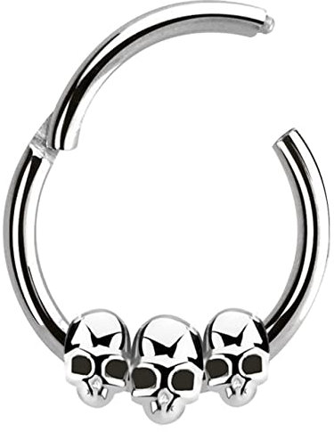 Septum Piercing 316l Stahl Ring, Clicker mit Totenköpfen in 1,2 x 8 mm
