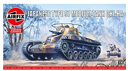 Airfix Vintage Classics Set - A01319V Type 97 Chi Ha Japanese Tank - Plastic Model Tank Kits for Adults & Children 8+, Set Includes 68 Pieces, Sprues & Decals - 1:76 Scale Model
