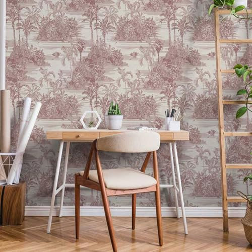 HXA DECO Papier peint exotique toile de Jouy rouge, Marron