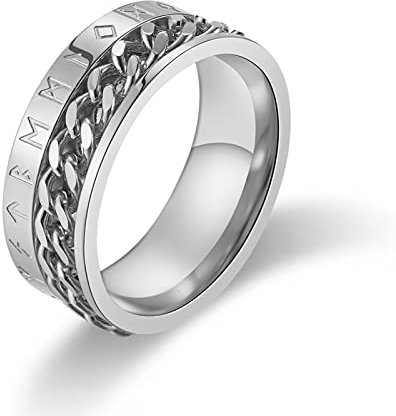 Hoisy Ringe Verlobung Männer, Herrenring Silber Vintage Wikingerschriftkette Silber Größe 54 Men Fashion Schmuck Ehering