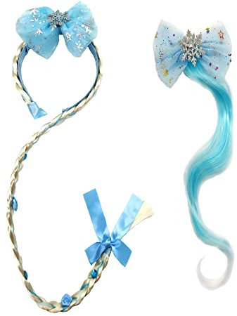 Hayaww 2 Pcs Haarreif Prinzessin Zopf, Rapunzel Prinzessin Stirnband PerüCke Haarreif Verkleiden Prinzessin PerüCken MäDchen PerüCke ZöPfe PerüCke Geflochtene FüR Party Cosplay KostüM Mit Blume (Blau)