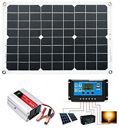 150W Solar Panel Kit, 12 Volt Monocrystalline Solar Kit Off-Grid Kit With 1 Power Inverter With Battery Clip + 1 Solar Panel 18W 18V+DC Cable + DC Alligator Clip + 1 Solar Charge Controller 30A 12V/24