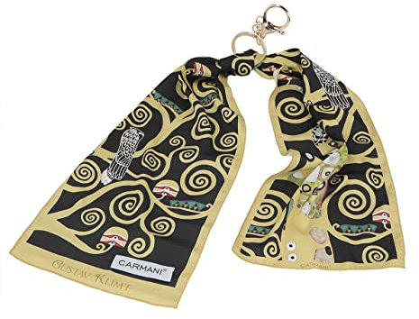 Carmani - Porte-clés pendentif en soie pour sac a main sac fourre-tout décoré avec Gustav Klimt, L'arbre de la vie