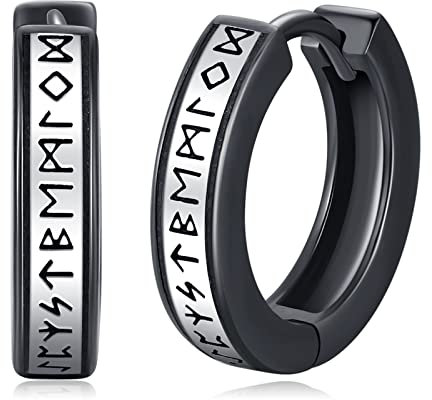 Eusense Ohrringe Herren, Wikinger Hoop Ohrring aus 925 Silber, Klassische Creolen Ohrstecker mit Runen, Schmuck für Männer und Frauen