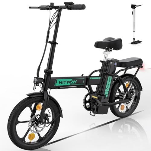 HITWAY bici elettriche e-bike bici da città pieghevoli 10.4h batteria, chilometraggio elettrico può raggiungere 35-70 km, 250 W / 36 V / 8.4Ah batteria, Max,Black green