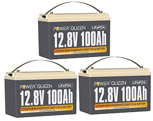 Power Queen 3 Pack 12,8V 100Ah LiFePO4 Akku Eingebaute 100A BMS, Lithium-Batterie LiFePO4 100Ah 2560Wh 4000+ Zyklen Reihe/Parallel für Solaranlage Home System Wohnmobil Autarkes Leben Trollihng-Motor