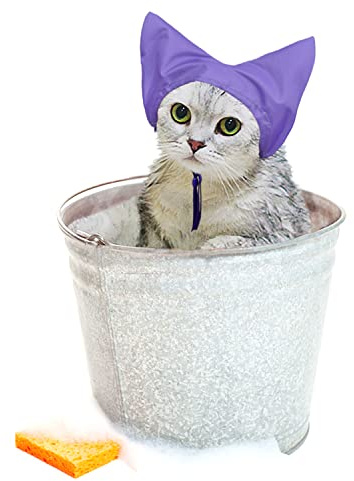 2 Pack Cat Shower Caps Waterproof Bath Cap for Washing Bathing Raining Cats Ears Cover Guard Prevent Moisture and Water