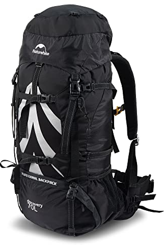 Naturehike Wanderrucksack 70L Herren Damen Ultraleichter Wasserdichter Trekkingrucksack Reiserucksack mit Regenschutz für Outdoor, Bergsteigen,Camping (Schwarz)