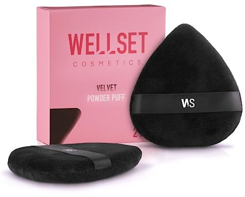 WELLSET Powder Puff Face Triangle Velvet | 2 Pack LARGE Makeup - Soft Teardrop Powder Face Sponge - Reusable for Loose Powder Cosmetic Dry Flawless Application Makeup