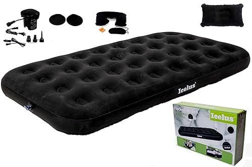 Icelus Twin Aufblasbare Luftbett 191x 100 x 23 cm Camping Luftmatratze mit Luftpumpe,Aufblasbare Matratze Bett,Reisebett,Schlafunterlage für Zuhause und Reisen(Schwarz)