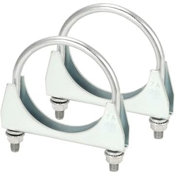 QWORK - U Muffler Tip Exhaust Hook, 2 Pack 3 Universal Muffler Exhaust Clips, Steel Exhaust Pipe Clamp