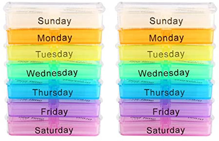 2er-Pack Pillenspender-Organizer 4-mal täglich, Pillenbehälter wöchentlich 7 Tage vormittags for Pillen, Vitamine, Fischöl, Nahrungsergänzungsmittel, Aufbewahrung, Pillenbox, tägliche Pillenetuis, Med