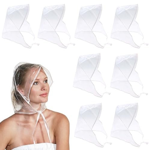 ZOCONE 8 Pcs Rain Bonnet with Visor Plastic Rain Hats for Women, Waterproof Rain Bonnets for Women Protect Hairstyle Clear Rain Cap for Head Rain Wear