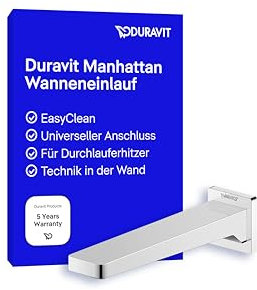 Duravit Manhattan Wanneneinlauf, Badewanneneinlauf mit eckiger Wandabdeckung, Zulauf Badewanne, Chrom