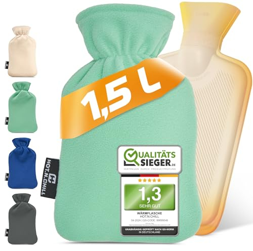 HOT.N.CHILL® Premium Wärmflasche mit Bezug I 1.5L I Extra weich & kuschelig I Wärmeflasche groß aus Naturkautschuk auslaufsicher & getestet I Hot Water Bottle I Bettflasche für Erwachsene & Kinder