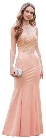 Misshow Robe de Soirée Cocktail Promo Demoiselle Honneur pour Fête Cérémonie Anniversaire Bal Mariage Rose 44