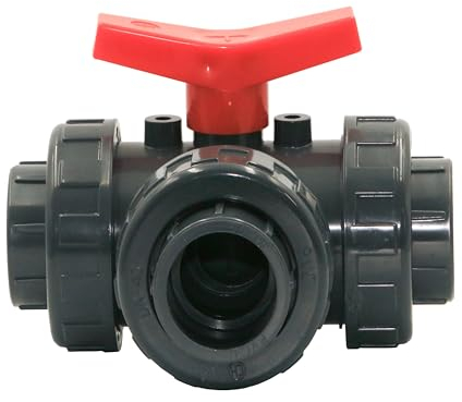 HAF® 1x PVC 3 Wege Kugelhahn T-Bohrung mit 3X 50mm Klebemuffe I Absperrhahn aus grauem PVC-U I Geeignet für Poolverrohrungen und sämtliche Rohrleitungen I Qualität: Made in Europe - Menge: 1 Stück