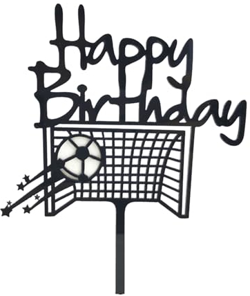 Soccer Happy Birthday Cake Topper Black, Football Themed Birthday Cake Decoration for Men Boys Soccer Theme Birthday Party Decoration