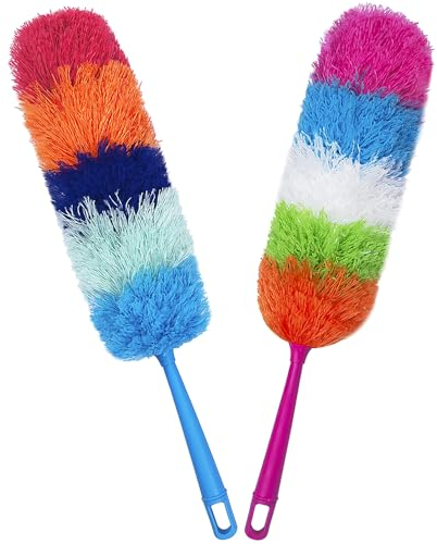 2 Pack 22-Inch Rainbow Reusable Microfiber Dusters,Bendable and Washable Feather Duster for Everyday Cleaning in Home, Library, Office, Car, and More