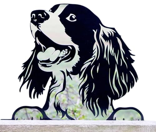 Peeking Cocker Spaniel Zaunaufsatz 32 cm schwarzes Metall Hund Kunst Silhouette Gartendekoration