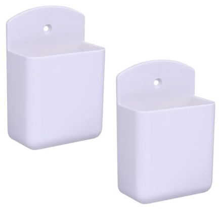 JAMAKALA 2Pcs Universal Remote Control Holders, Self Adhesive Wall Mount Remote Holders, Wall Mount Storage Box Organizer for Home Office, Wall Sticky Cubicle Holder for Pen Phone Charging (White)