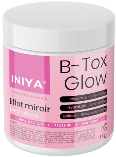 B-Tox Capillaire Sans Formol 1kg | Huile de Ricin, Protéine & Panthenol | Effet Miroir, Réparation, Hydratation | B-Tox Glow Iniya Professional