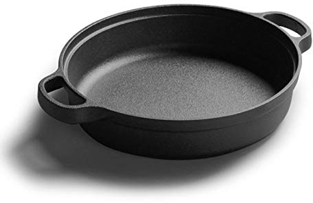CCKUHN Pentola, Padella in Ghisa con Coperchio in Legno Padella per Pancake Padella Non Rivestita Padella Fornello A Induzione Pentole Universali