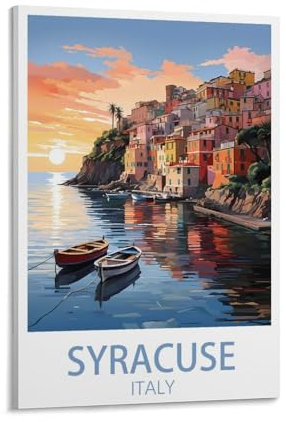CNAHEIZ Vintage-Reiseposter Syracuse Italy, Querformat, 60 x 90 cm, Leinwand-Kunstdruck, Gemälde für Wanddekoration, Wohnzimmer, Schlafzimmer