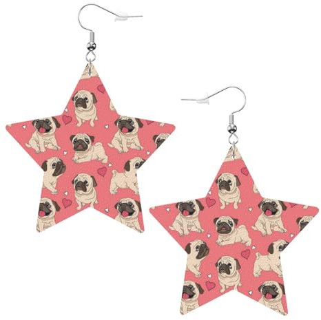 JOYXEONA Damen-Ohrringe mit Mops-Motiv, Leder, sternförmig, baumelnd, Einheitsgröße, Polyvinylchlorid
