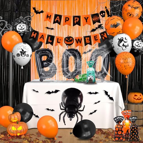2025 46 Halloween Ballon , orange und schwarze Latexballons, Innen- und Outdoor Halloween Party Dekorationen, Bonbonbeutel BOO Fledermaus Ballons