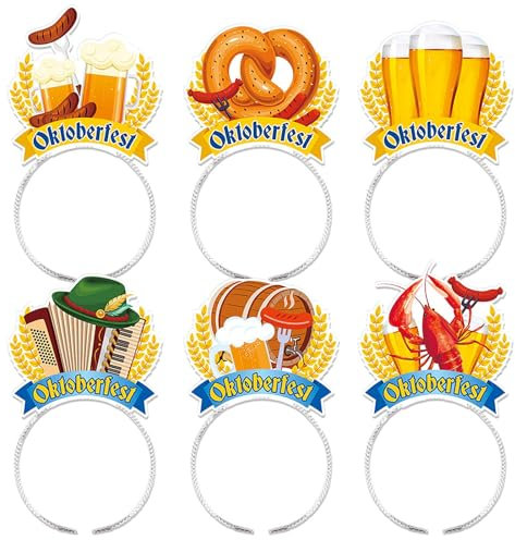 KAREN66 6 Stück Bier Haarreif lustige Bierkrug für Oktoberfest Haarband Bierfest Kopfschmuck Damen Herren Kinder Party Haarschmuck Mottoparty Karneval Volksfest Zubehör