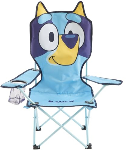 Bluey Kids Folding Camp Chair, Portable Outdoor/Indoor Chair with Carry Bag, Cup Holder, High Back, Lightweight & Durable for Ages 3+