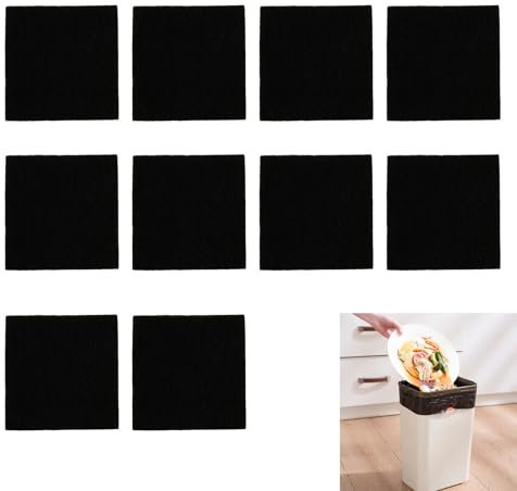 Lot de 10 filtres carrés à Charbon Actif pour Poubelle à Compost d'intérieur et de Cuisine (Noir)