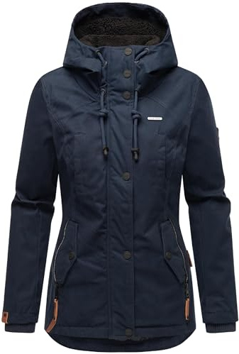 MARIKOO Damen warme Winterjacke Bikoo mit großer Kapuze | Länge: hüftlang | Wärmegrad 3 von 3 – warm | wasserabweisend | Kapuze mit Fleecefutter