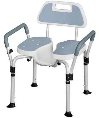 uyoyous Duschstuhl mit Hygieneausschnitt, U-förmige Duschsitze für Senioren, 6 Höhenverstellbare Duschhocker mit Rückenlehne und Armlehnen, rutschfeste Fußpolster, Badhocker für Senioren und Menschen