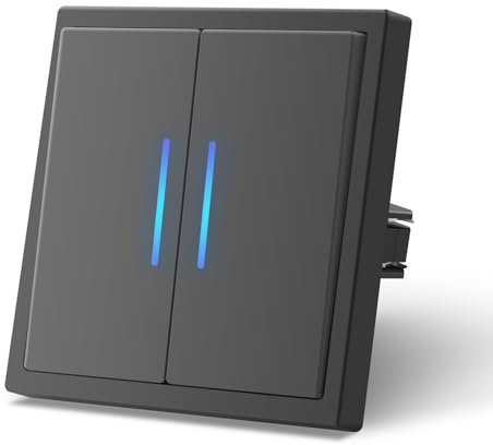 MVAVA Interruptores Conmutador con Garfio,Interruptor pared con Mate,Basculante Con Pilotitos LED,Fácil Instalación,Conectores de Resorte,2 Gang 2 Vía,80mm Gris